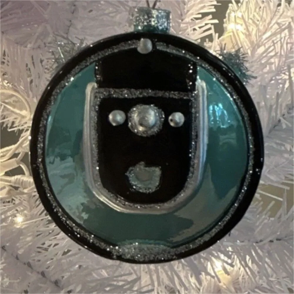 Ashland Glass Christmas Ornament Blue Black Silver Round Design